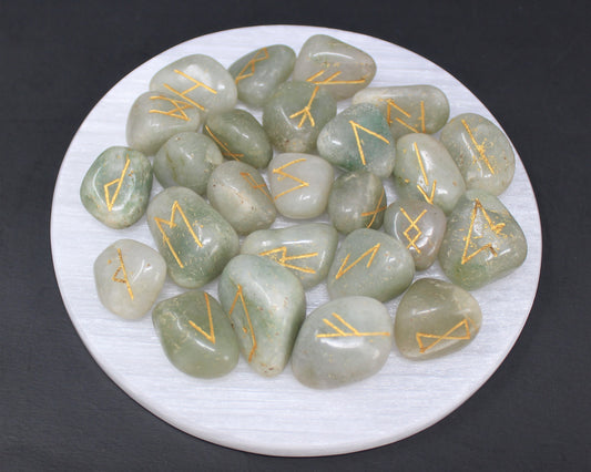 Aventurine Rune Stone Set With Storage Pouch