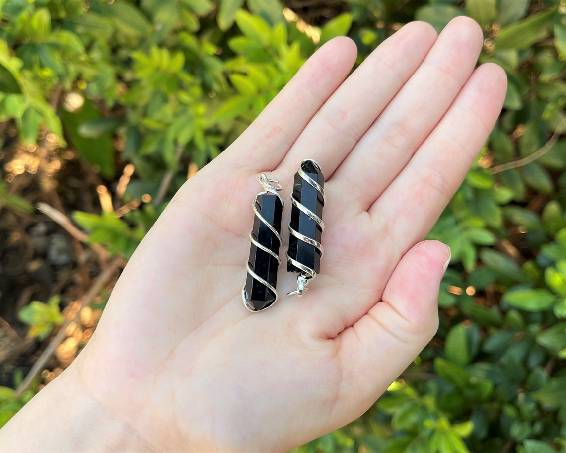 Obsidian Spiral Wire Wrapped Point Pendant