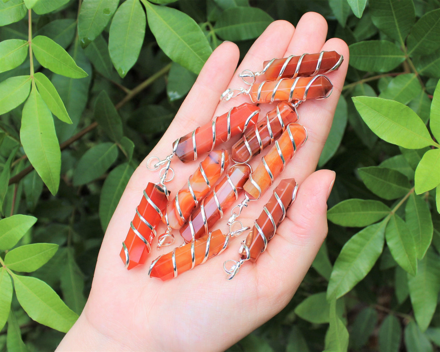 Carnelian Spiral Wire Wrapped Pendant