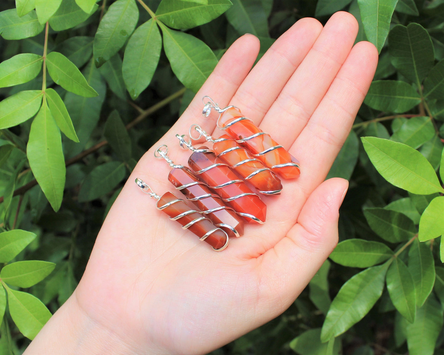 Carnelian Spiral Wire Wrapped Pendant