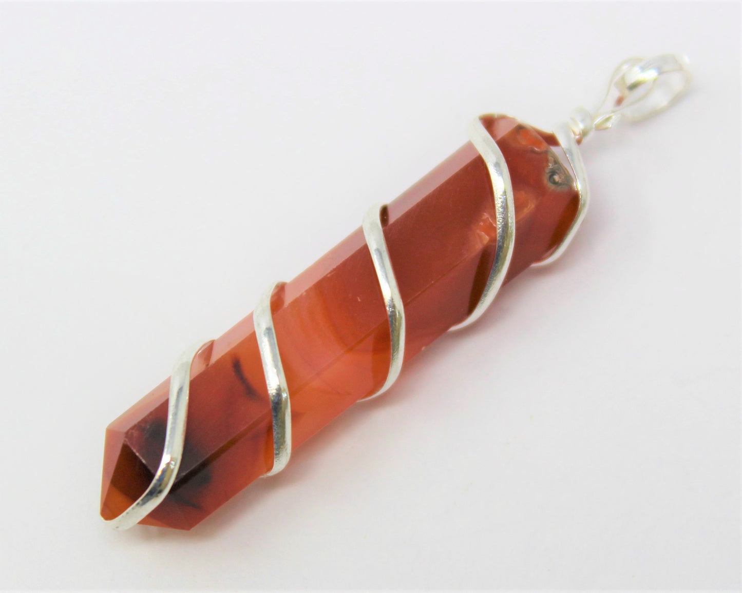 Carnelian Spiral Wire Wrapped Pendant