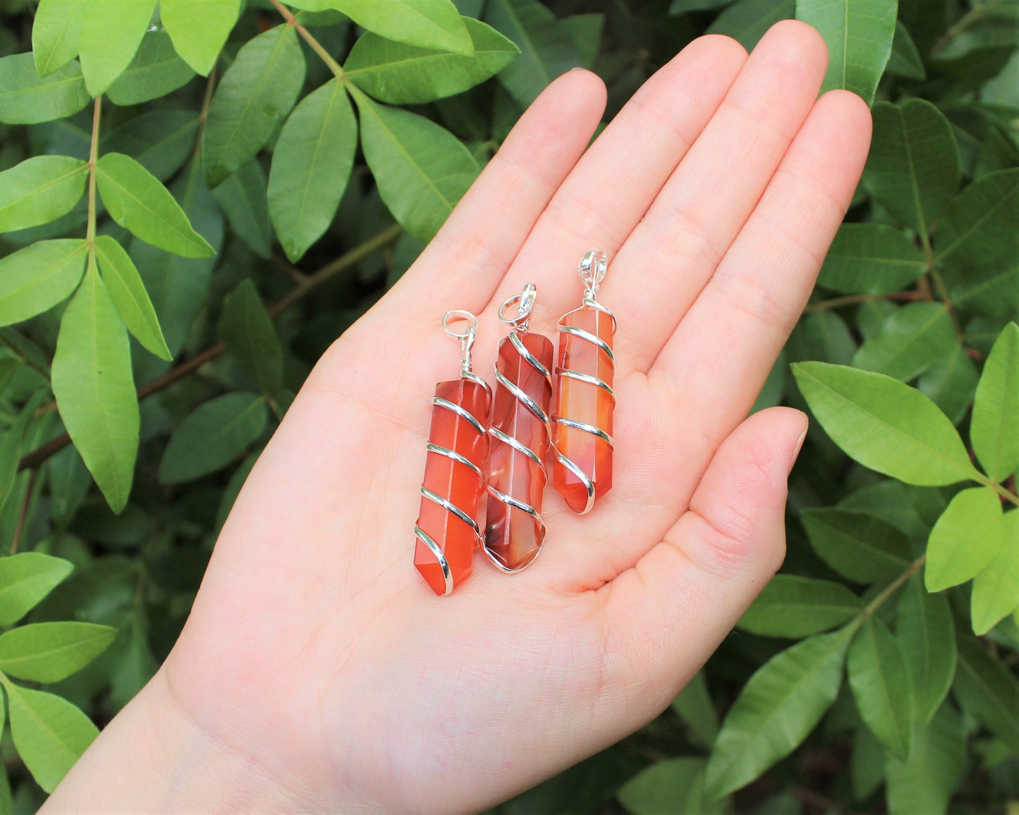 Carnelian Spiral Wire Wrapped Pendant