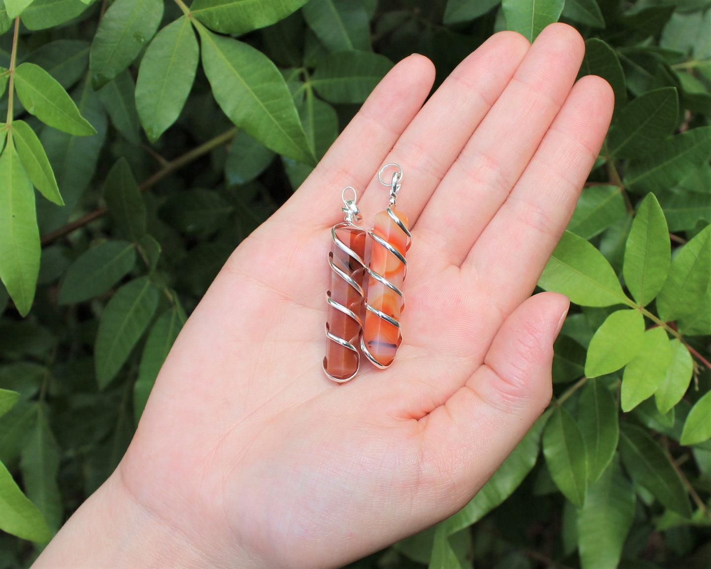 Carnelian Spiral Wire Wrapped Pendant