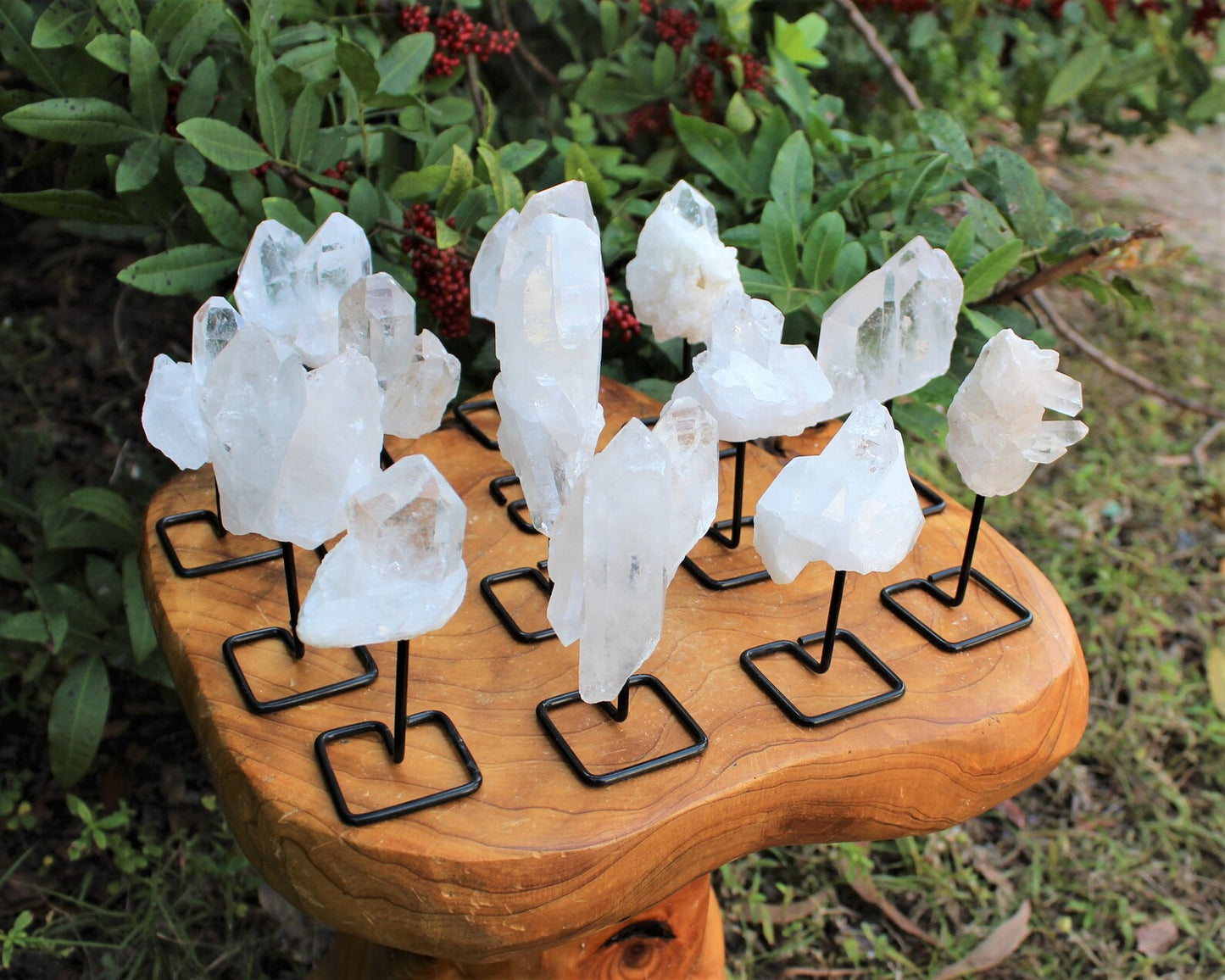 Clear Quartz Clusters On Metal Stand