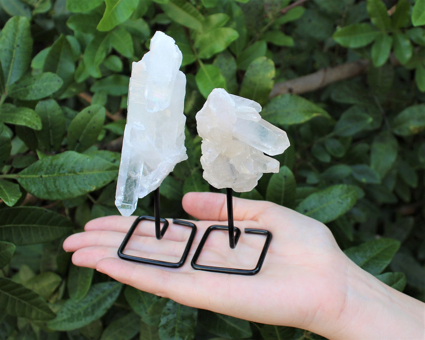 Clear Quartz Clusters On Metal Stand