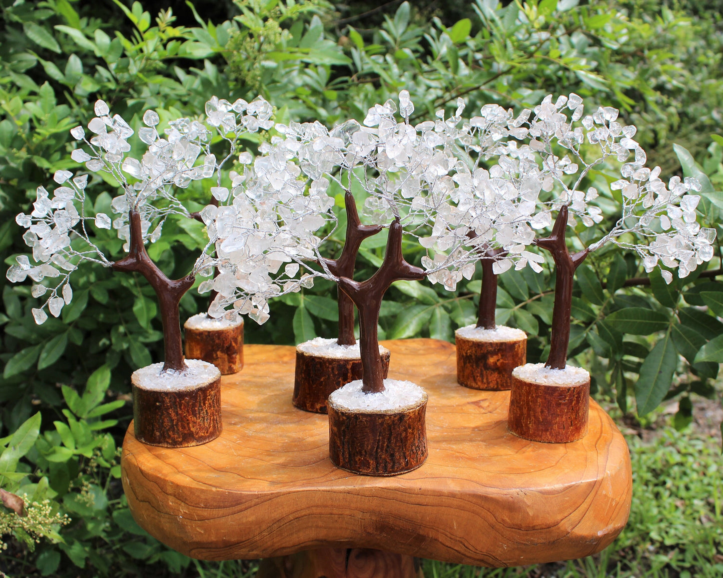 Clear Quartz Gem Tree With Wood Base