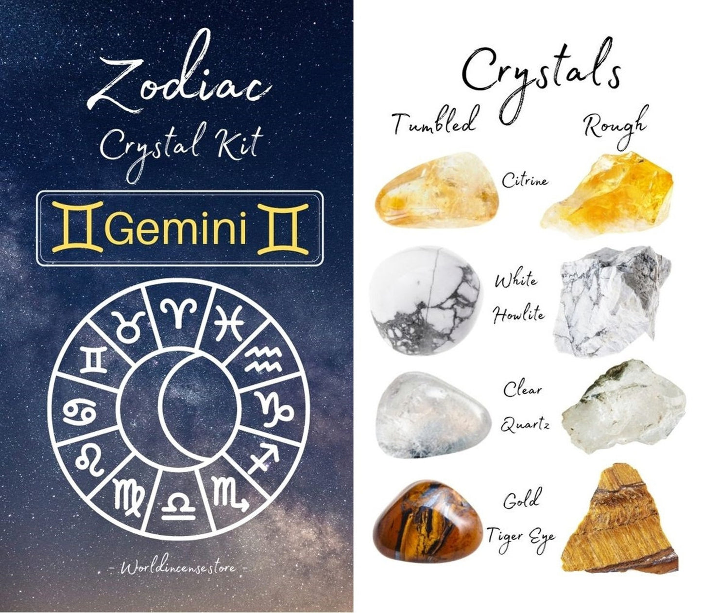 Gemini Zodiac Crystal Kit With 4 Birthstones And Organza Pouch