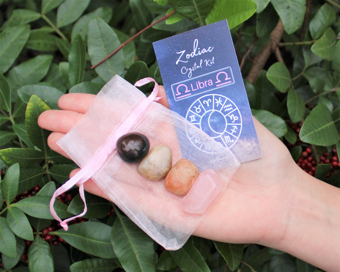 Libra Zodiac Crystal Kit With 4 Birthstones And Organza Pouch