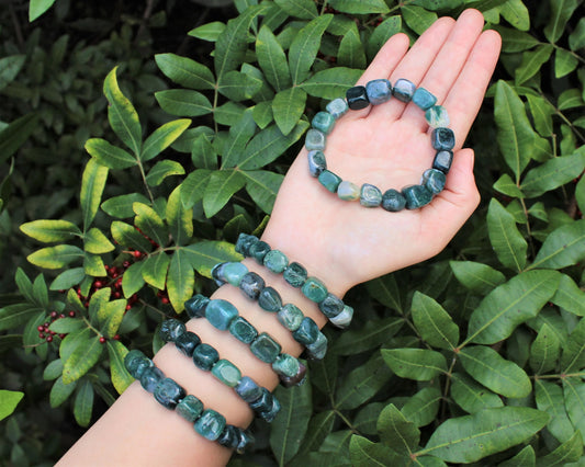 Moss Agate Tumbled Gemstone Bracelet