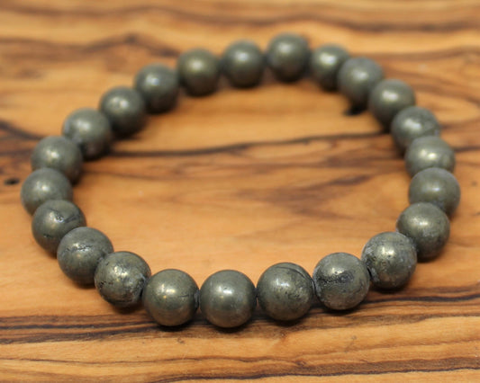 Pyrite Bead Bracelet Round Crystals