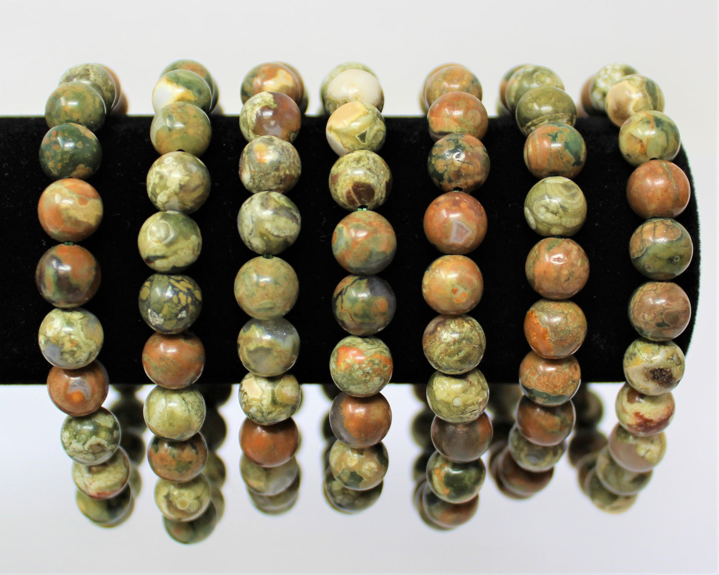 Rhyolite Bead Bracelet Round Crystals