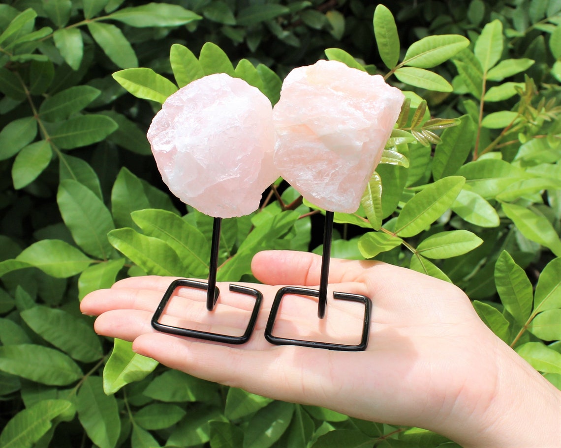 Rose Quartz On Metal Stand