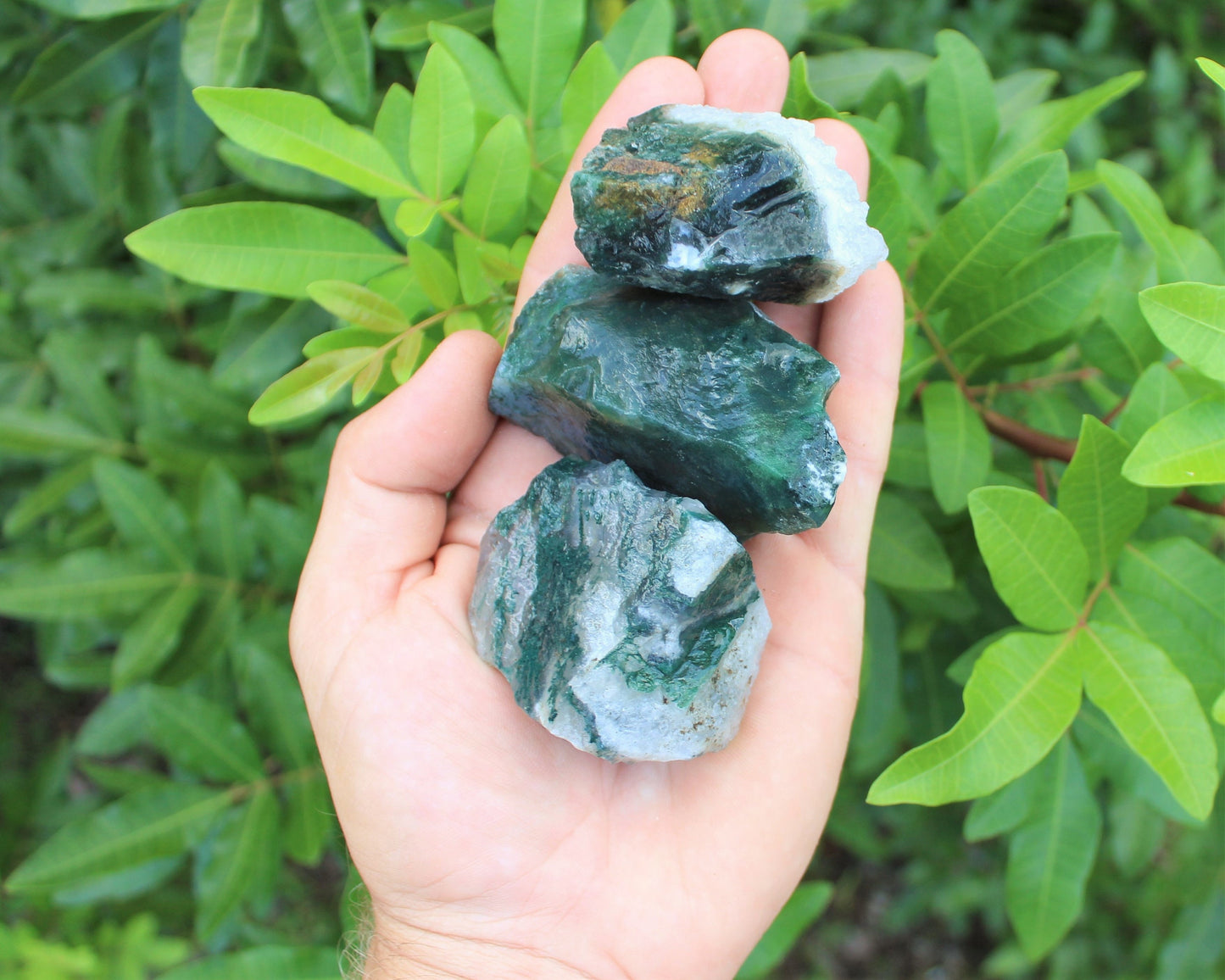 Rough Moss Agate Crystal Chunks