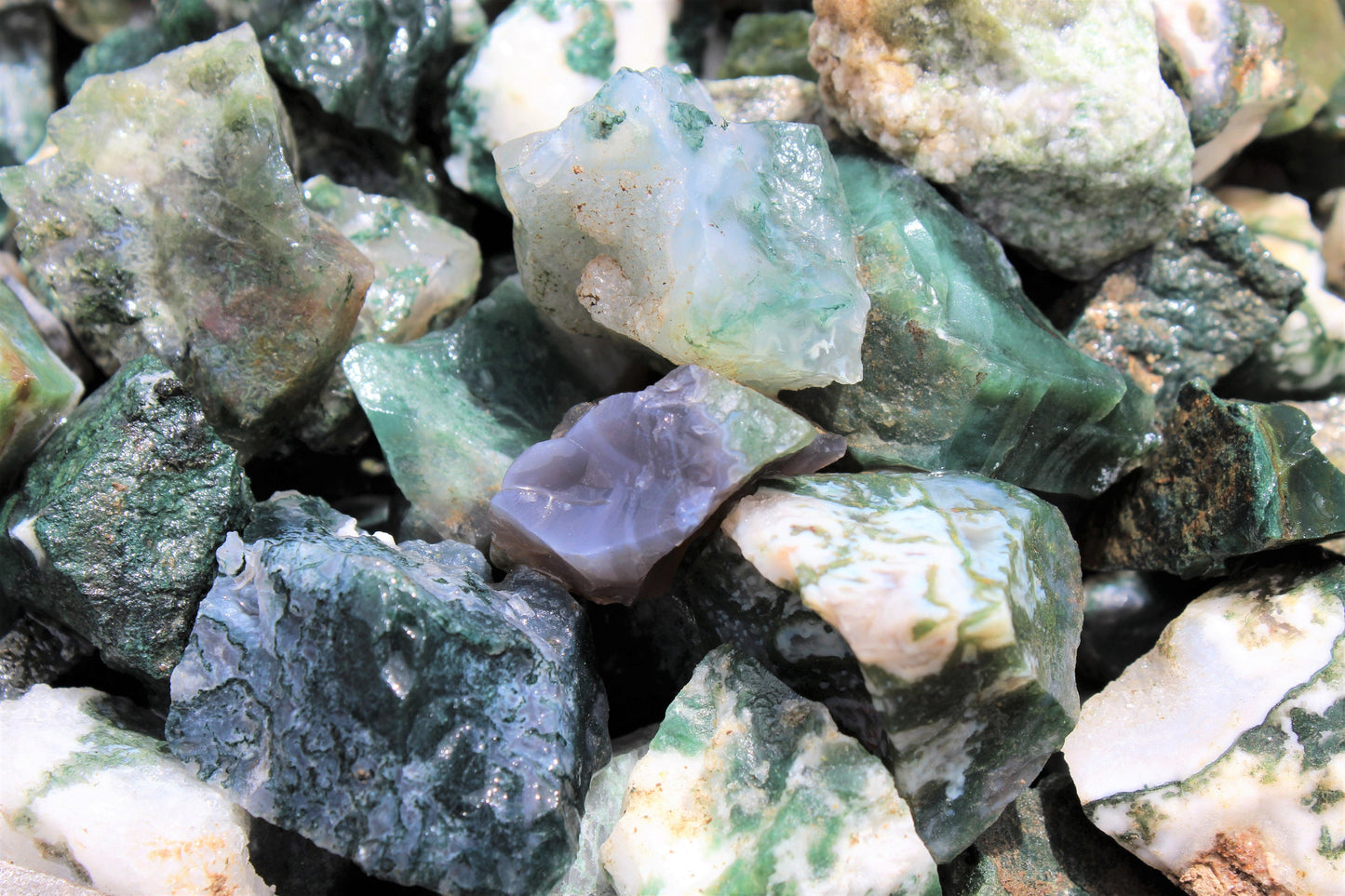 Rough Moss Agate Crystal Chunks