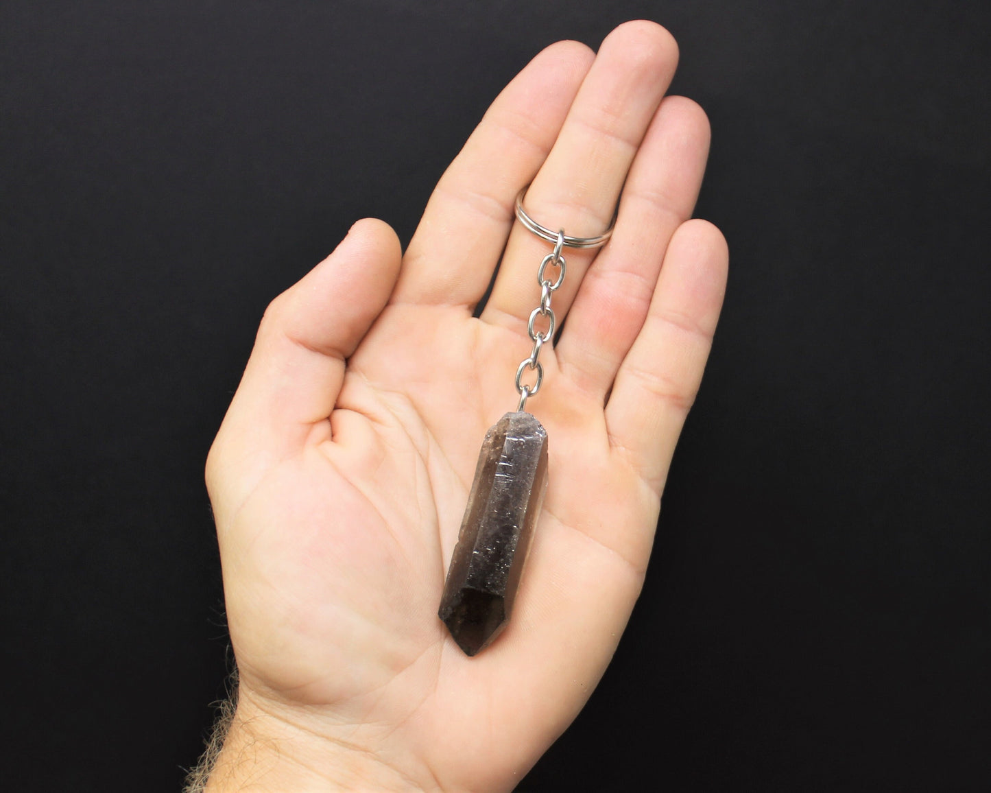 Smokey Quartz Crystal Point Keychain