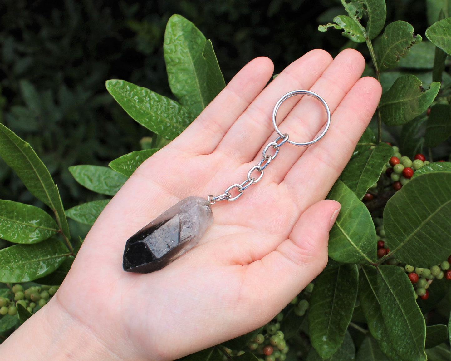 Smokey Quartz Crystal Point Keychain