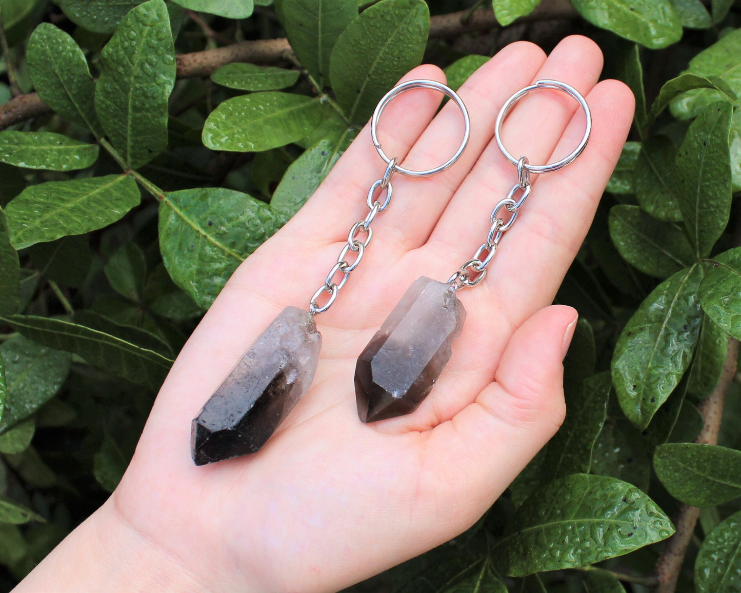 Smokey Quartz Crystal Point Keychain