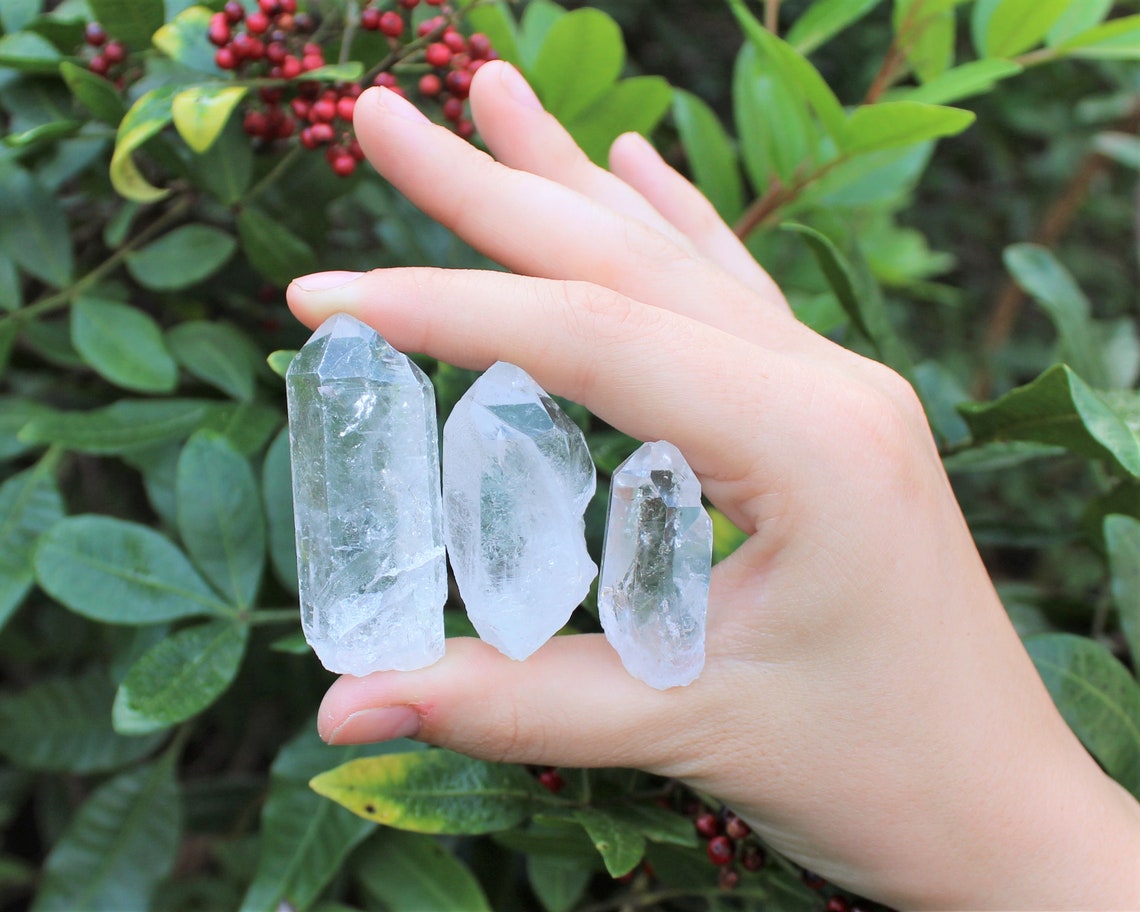 Three Pieces Clear Quartz Points Crystals