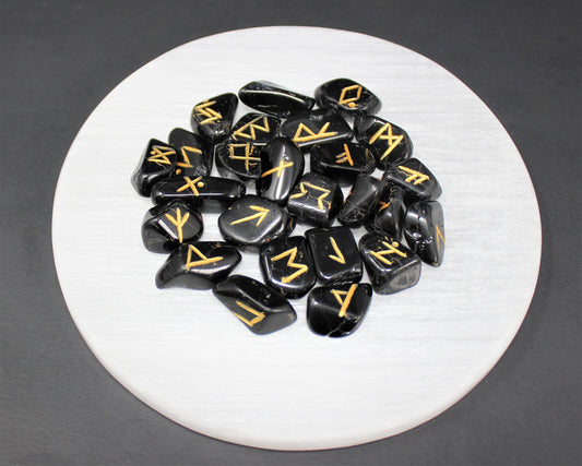 Sable Tourmaline Rune Stone Set With Velvet Storage