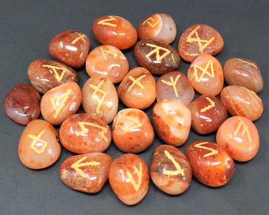 Carnelian Rune Stone Set With Velvet Storage