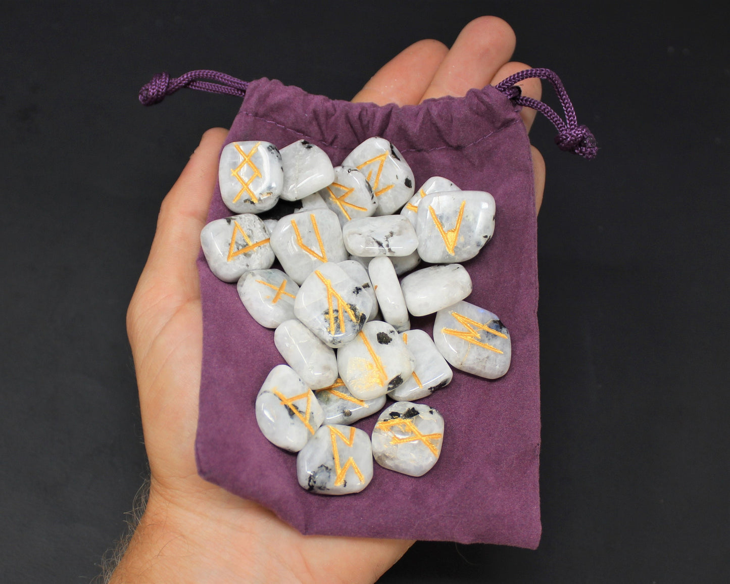 Rainbow Moonstone Rune Stone Set With Velvet Storage