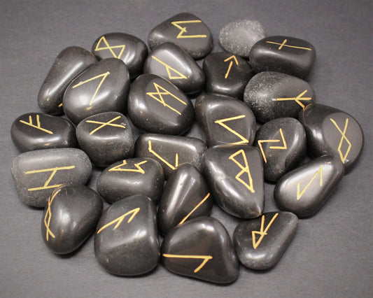 Dark Agate Rune Stone Set With Velvet Storage