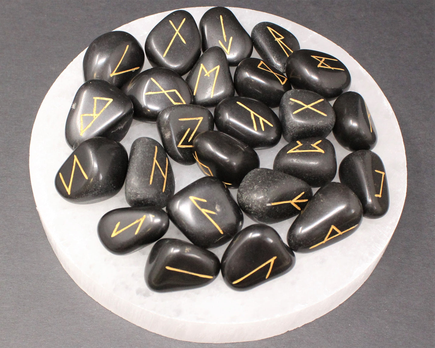 Dark Agate Rune Stone Set With Velvet Storage