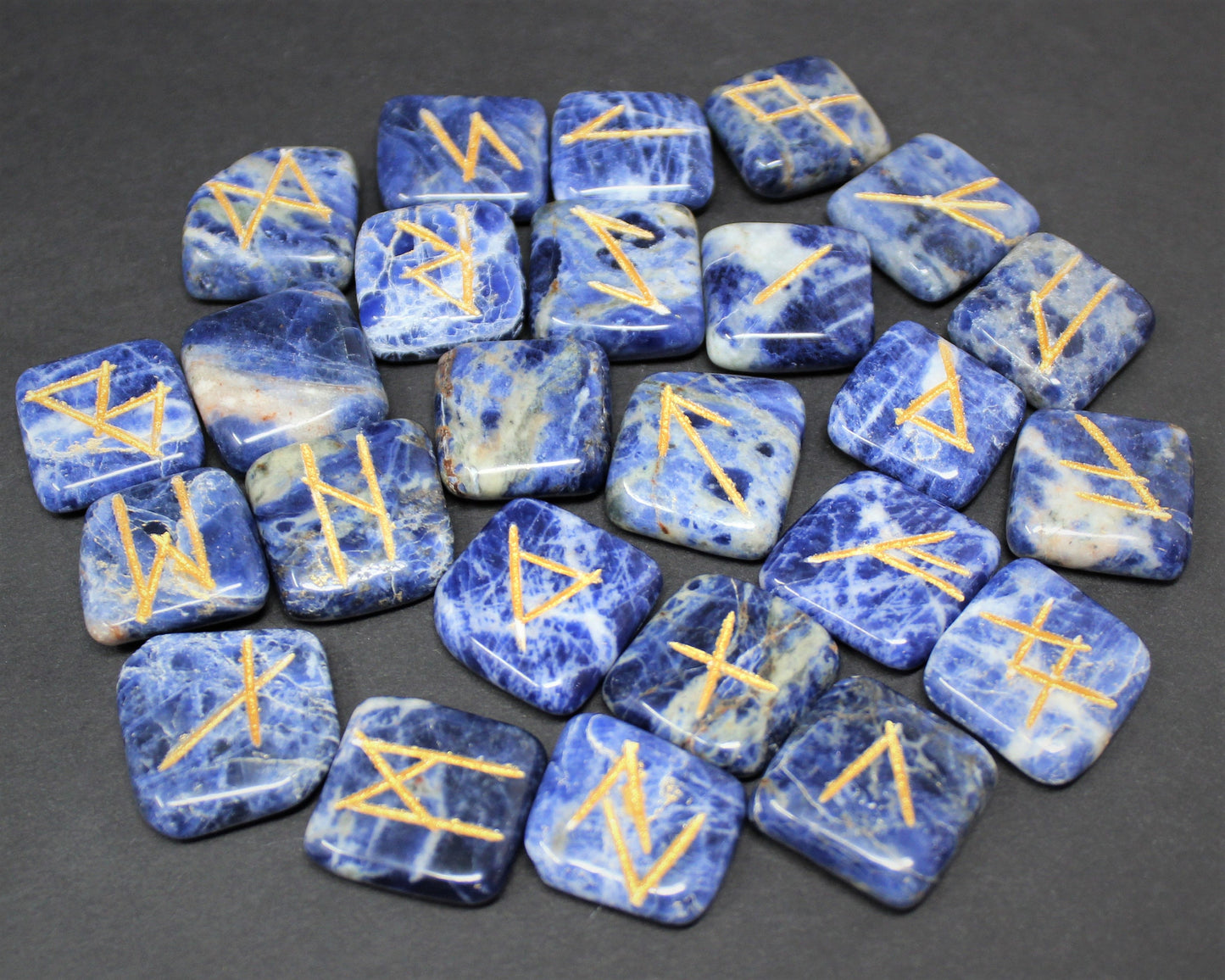 Sodalite Rune Stone Set And Velvet Storage