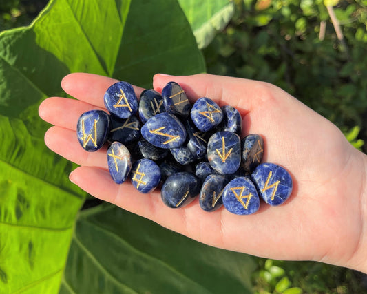 Sodalite Rune Stone Set And Velvet Storage