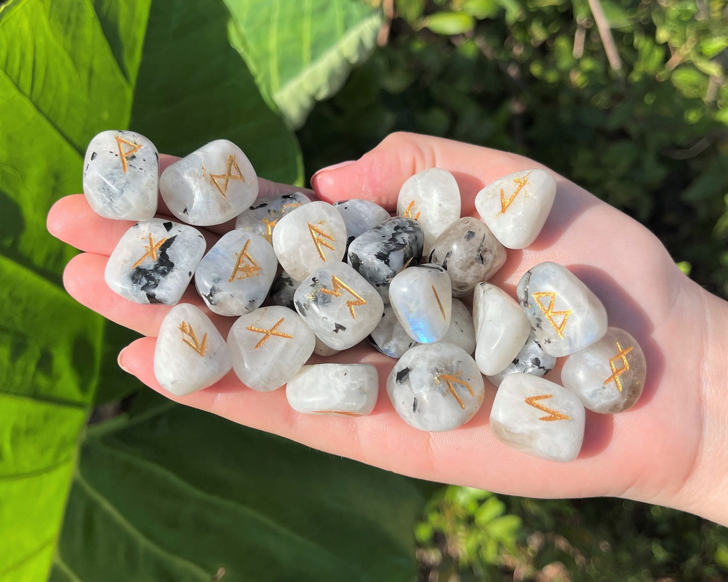 Rainbow Moonstone Rune Stone Set With Velvet Storage