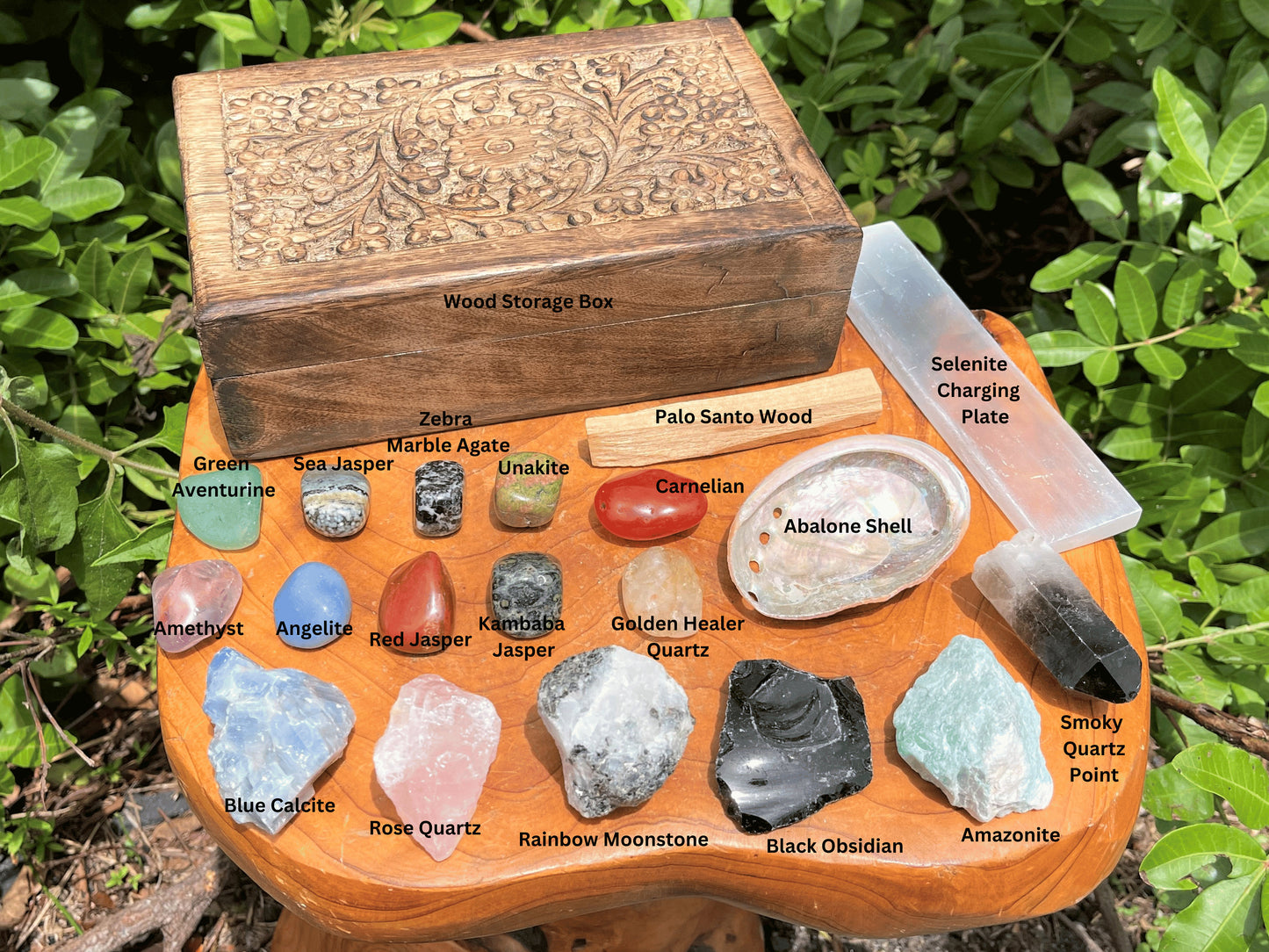 19 Piece Deluxe Crystal Kit Box Of Natural And Tumble Stones