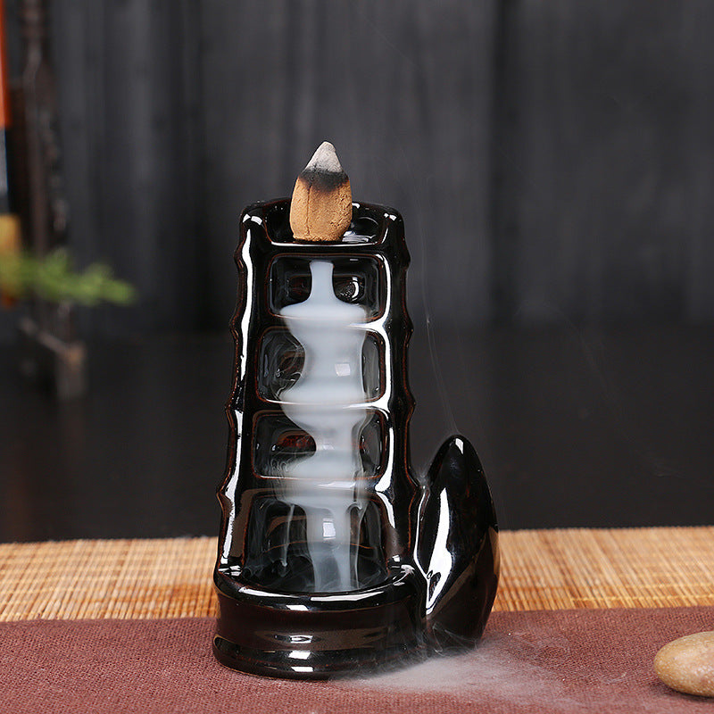 Black Bamboo Cut Aromatherapy Waterfall Incense Burner