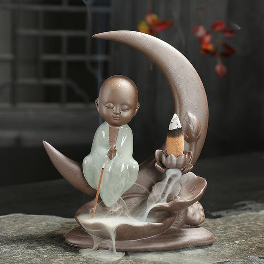 Buddha On Moon Aromatherapy Waterfall Incense Burner