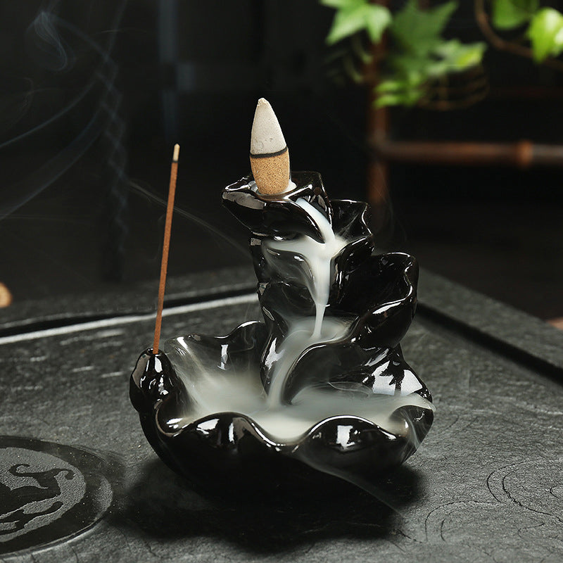 Black Abstract Aromatherapy Waterfall Incense Burner-With 20 Cones