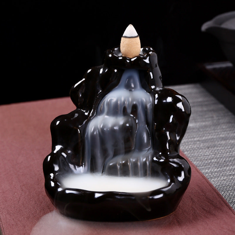 Black Layered Mountain Aromatherapy Waterfall Incense Burner