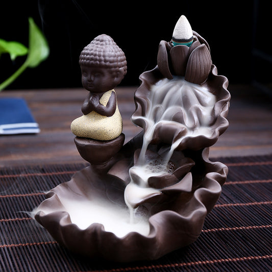 Monk Petal Layer Aromatherapy Waterfall Incense Burner With 20 Cones